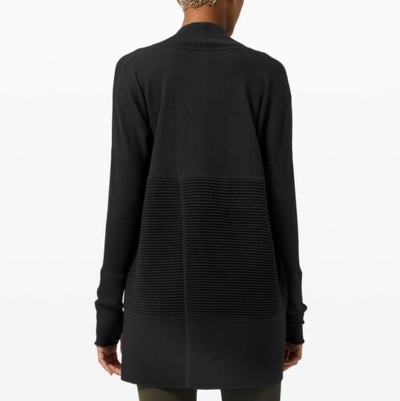 Lululemon Black 100% Merino Wool Ribbed Longline Open Front Sit In Lotus Wrap 6 - Picture 4 of 14